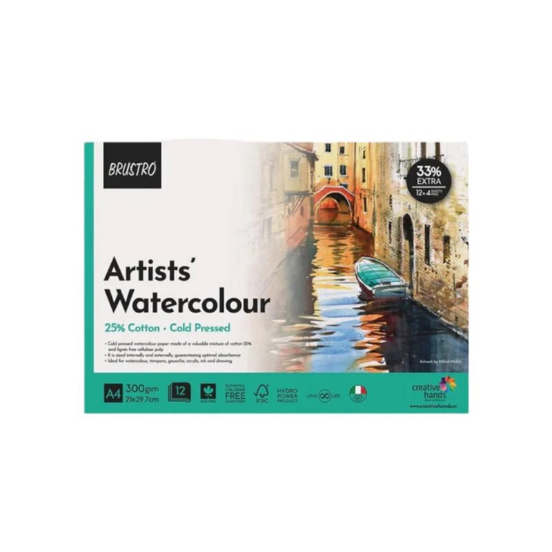 Brustro Watercolour Pad – 25% Cotton – Cold Pressed -300 GSM (Glued)