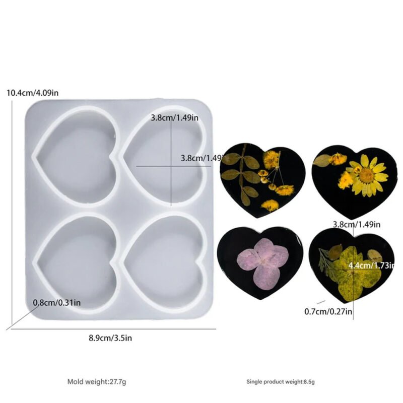 Heart Shape Resin Silicone Mould – 4 Cavities