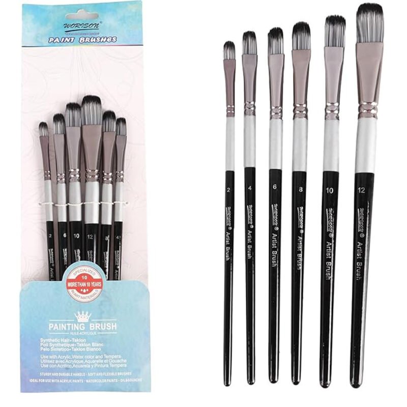 Worison 6 Pc Filbert Paintbrush Set in Synthetic Bristle