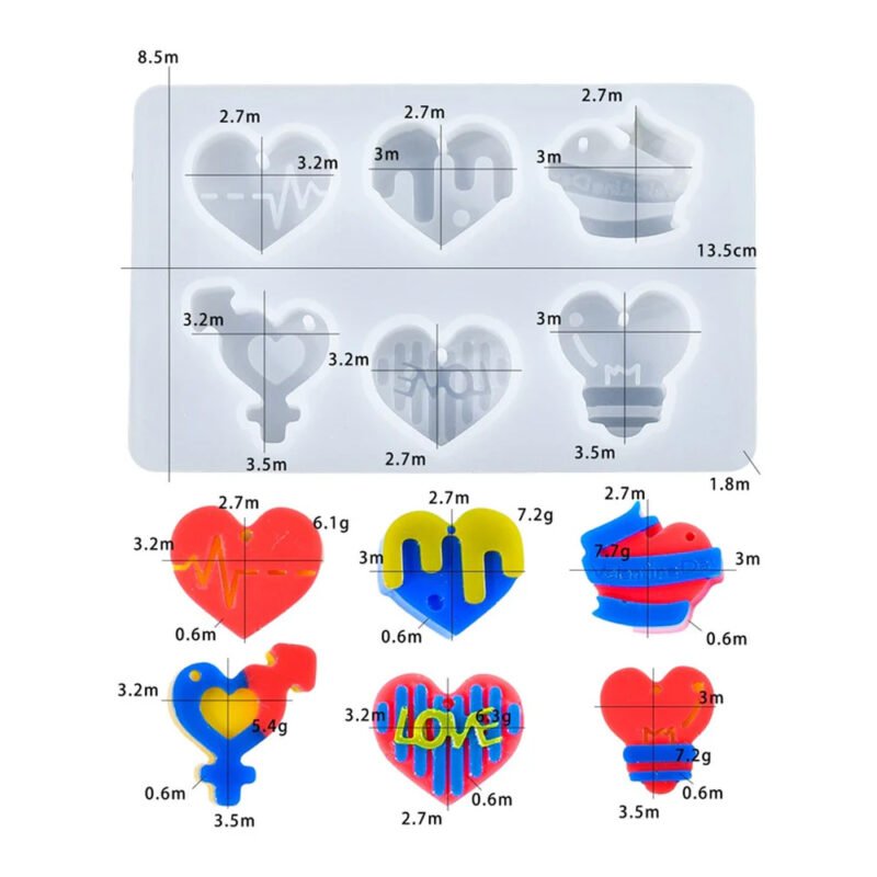 6 Cavity Heart-Shaped Keychain & Pendant Mould