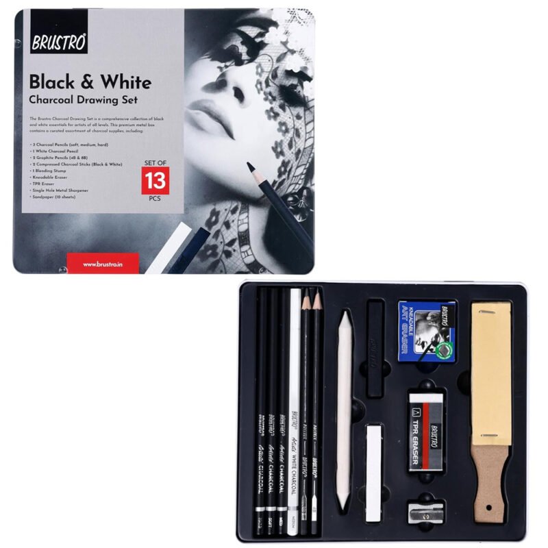 Brustro Black & White Charcoal Drawing Set (13 pcs)