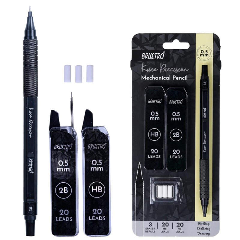 Brustro Kuro Precision Mechanical Pencil 0.5mm with 20 HB & 20 2B Leads – Professional Drawing & Writing Tool