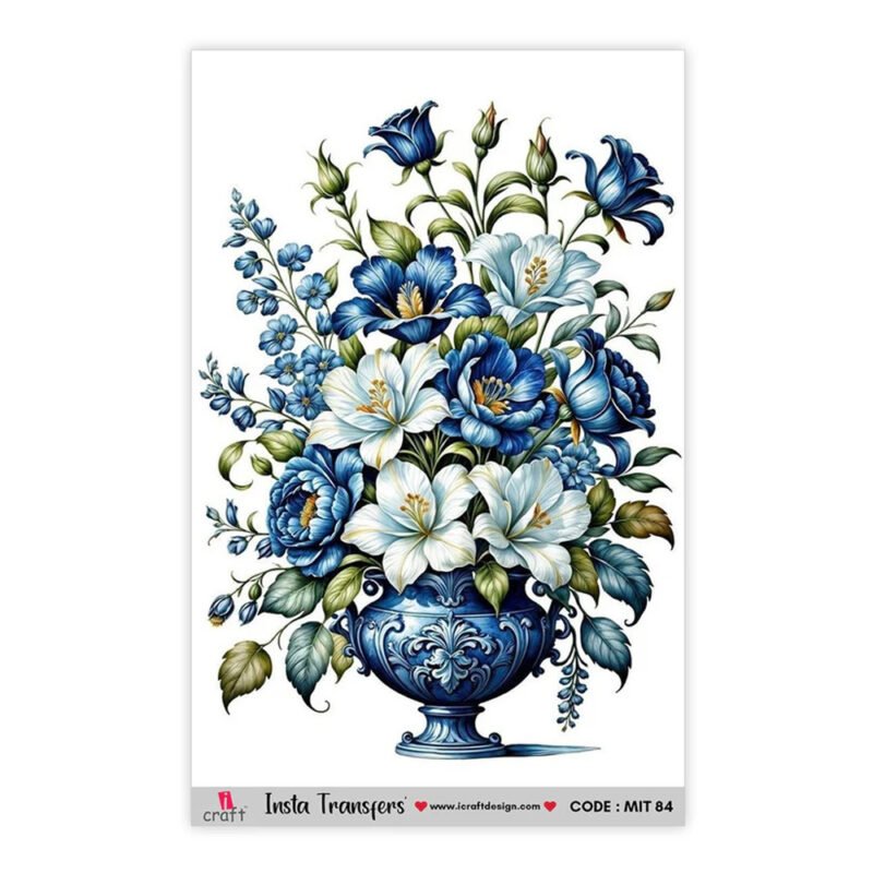Royal Blue Floral Vase Insta Transfer Sheet | MIT 84