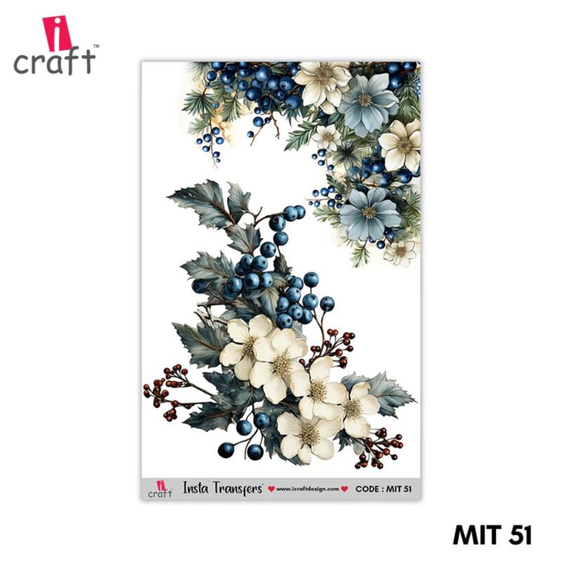 Blue Berry Bloom Insta Transfer Sheet – Floral Design