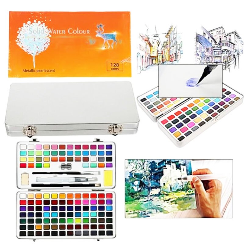 LEROKAS Portable Solid Watercolour Paints Set 128 Shades