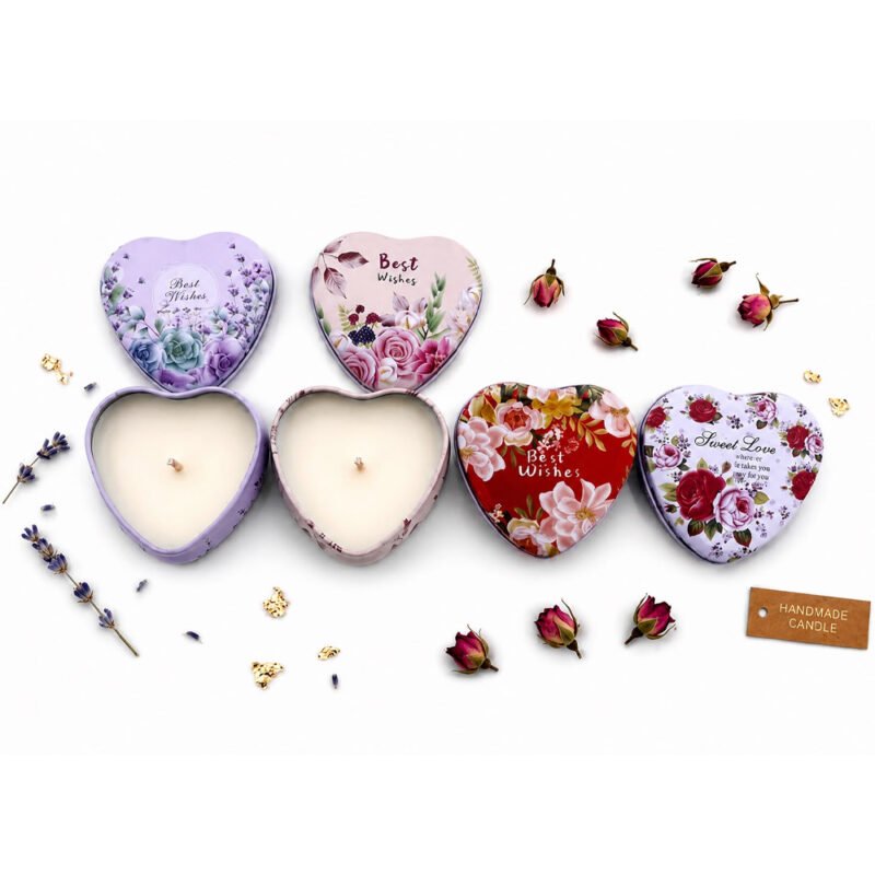 Heart Shape Printed Tin Candle Container
