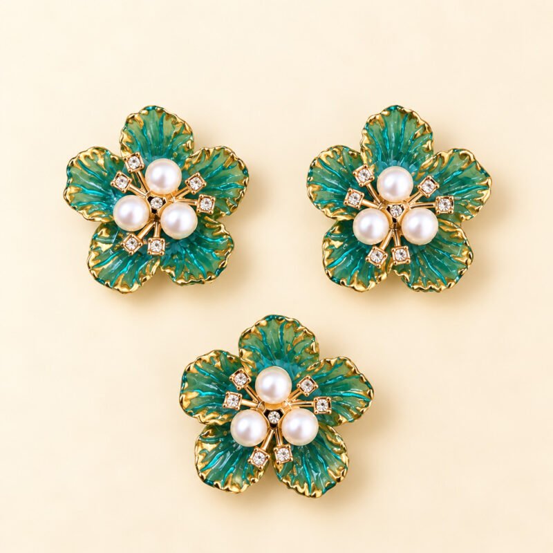 Green Pearl Rhinestone Flower – Single Piece