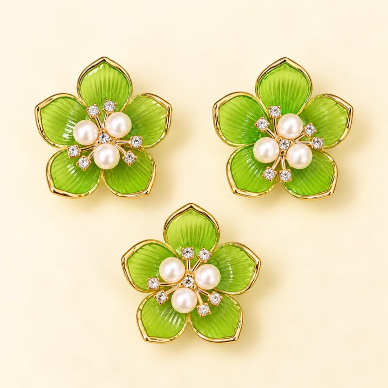 Lime Green Pearl Rhinestone Flower – Single Piece