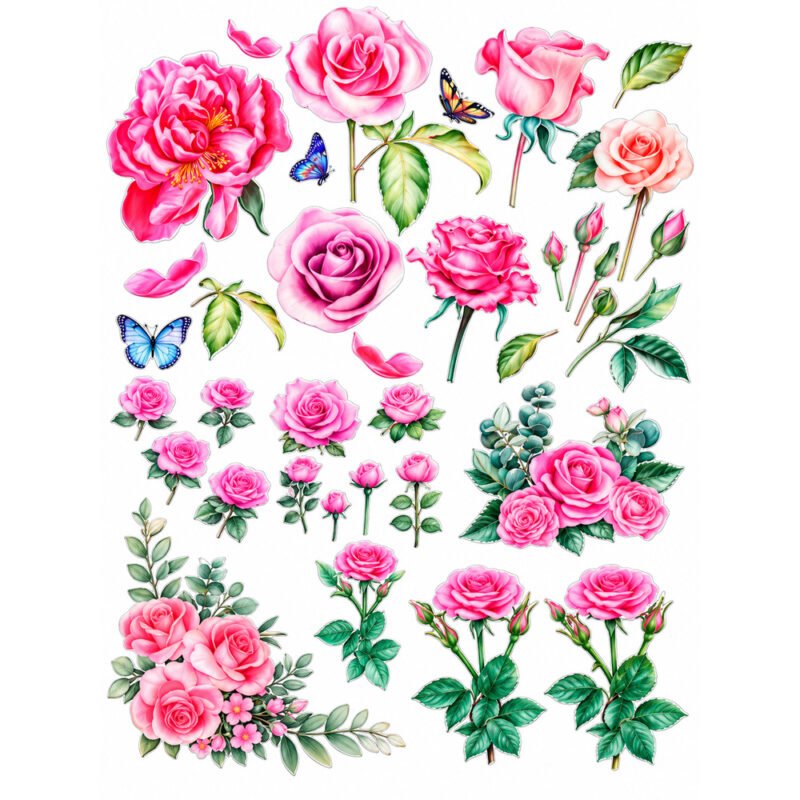 Pink Rose DTF Sticker Sheet