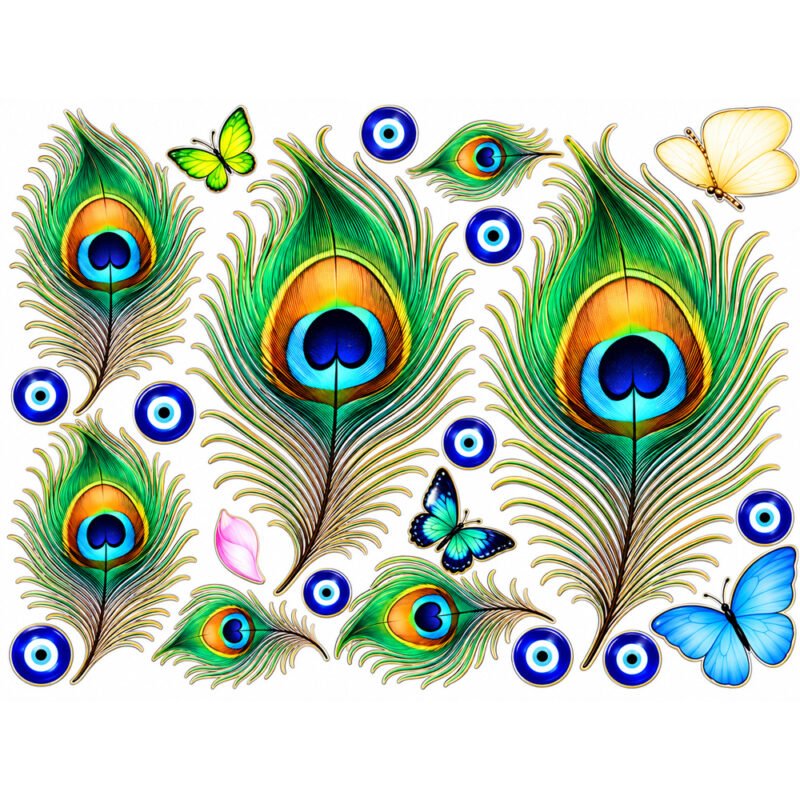 Peacock Feather & Evil Eye DTF Sticker Sheet