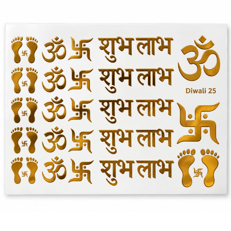 Golden Shubh Labh & Om Embossed Sticker