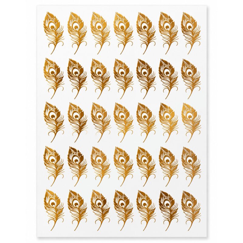 Golden Peacock Feather Embossed Sticker