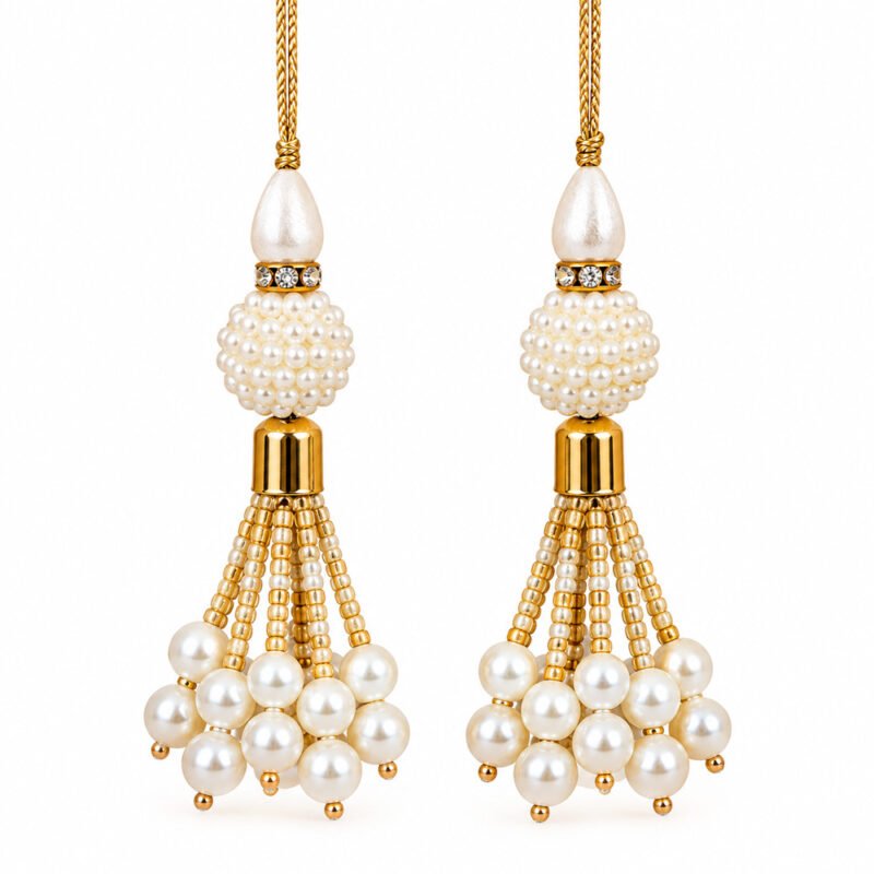 Pearl & Golden Beaded Latkan – Pair