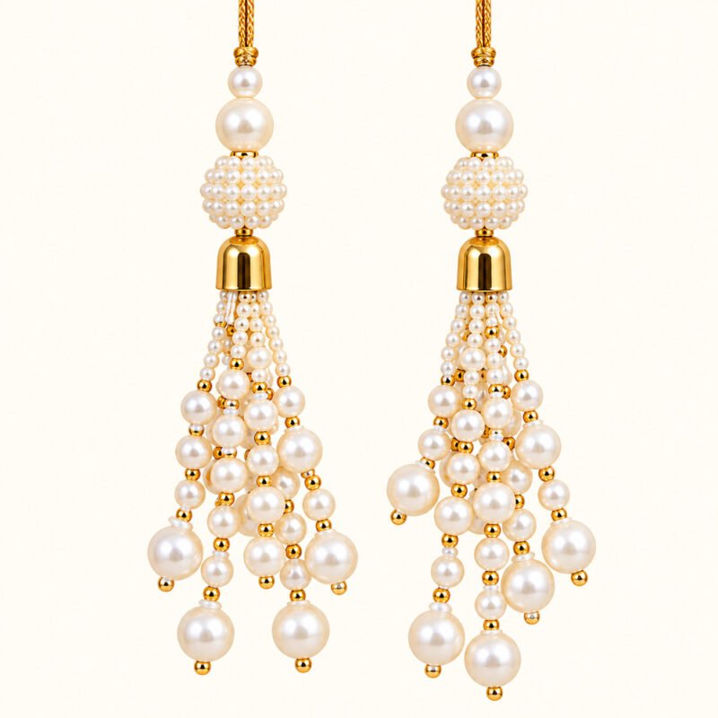 Pearl & Golden Beaded Diwali Latkan – Pair