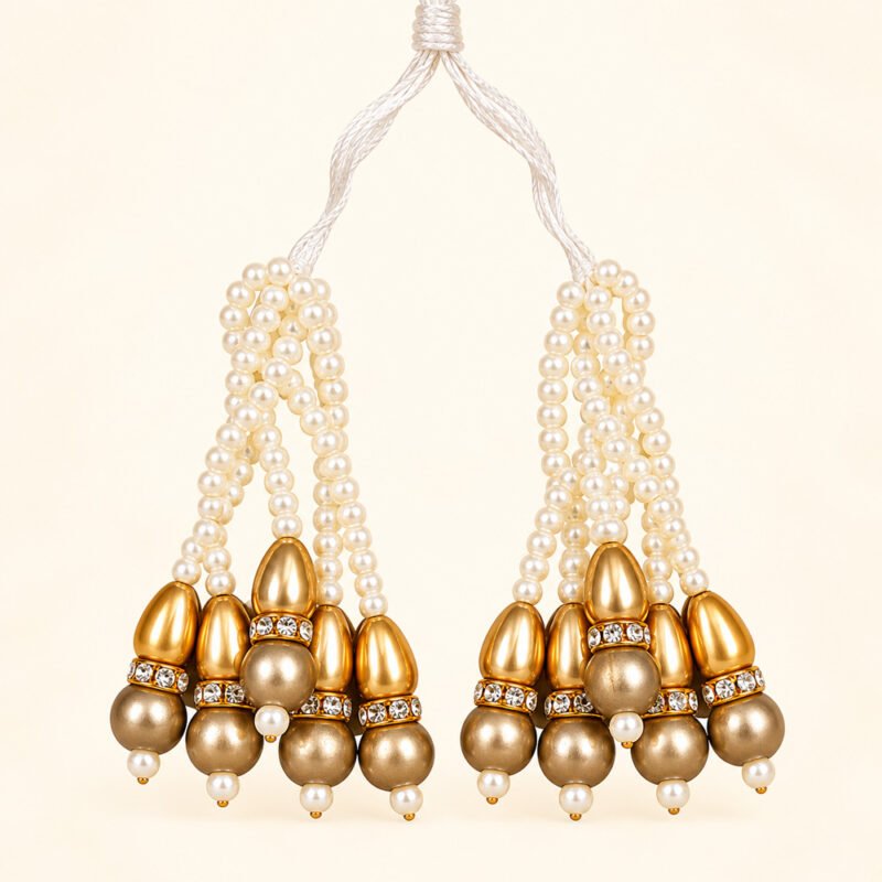 Golden & Pearl Beaded Designer Latkan – Pair
