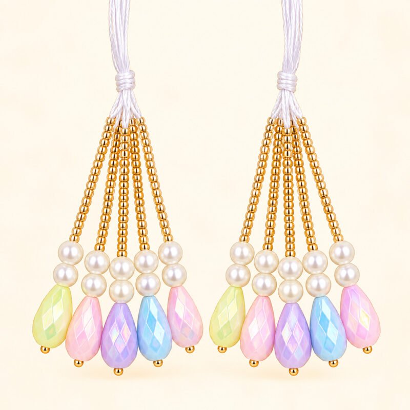 Pastel Pearl & Golden Beaded Latkan – Pair