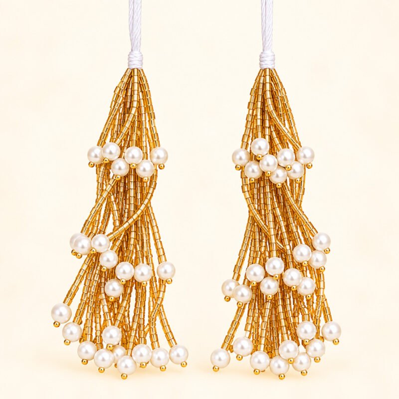 Golden Beaded Pearl Latkan – Pair