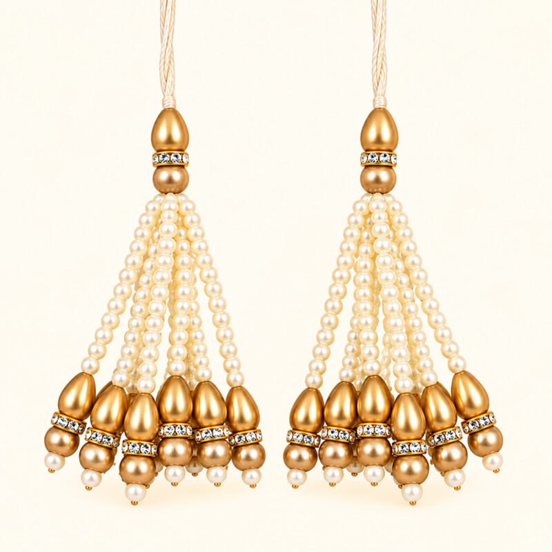 Golden Pearl & Rhinestone Designer Latkan – Pair